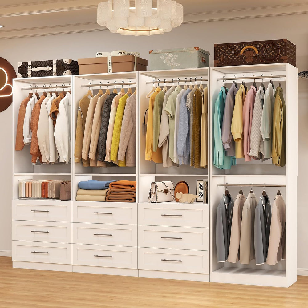 Closet System with 9 Drawers, 8FT-21FT Closet Organizer Systems with 9 Hangin...