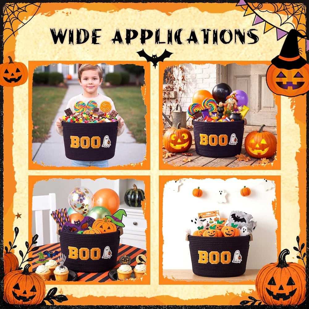 Halloween Woven Rope Basket with Boo Ghost Stickers