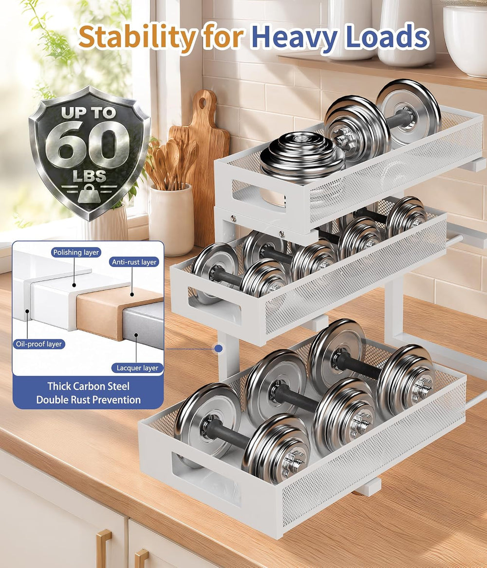 Under Sink Organizer, Pull Out Under Kitchen Sink Organizers, 2 Pack 3 Tier