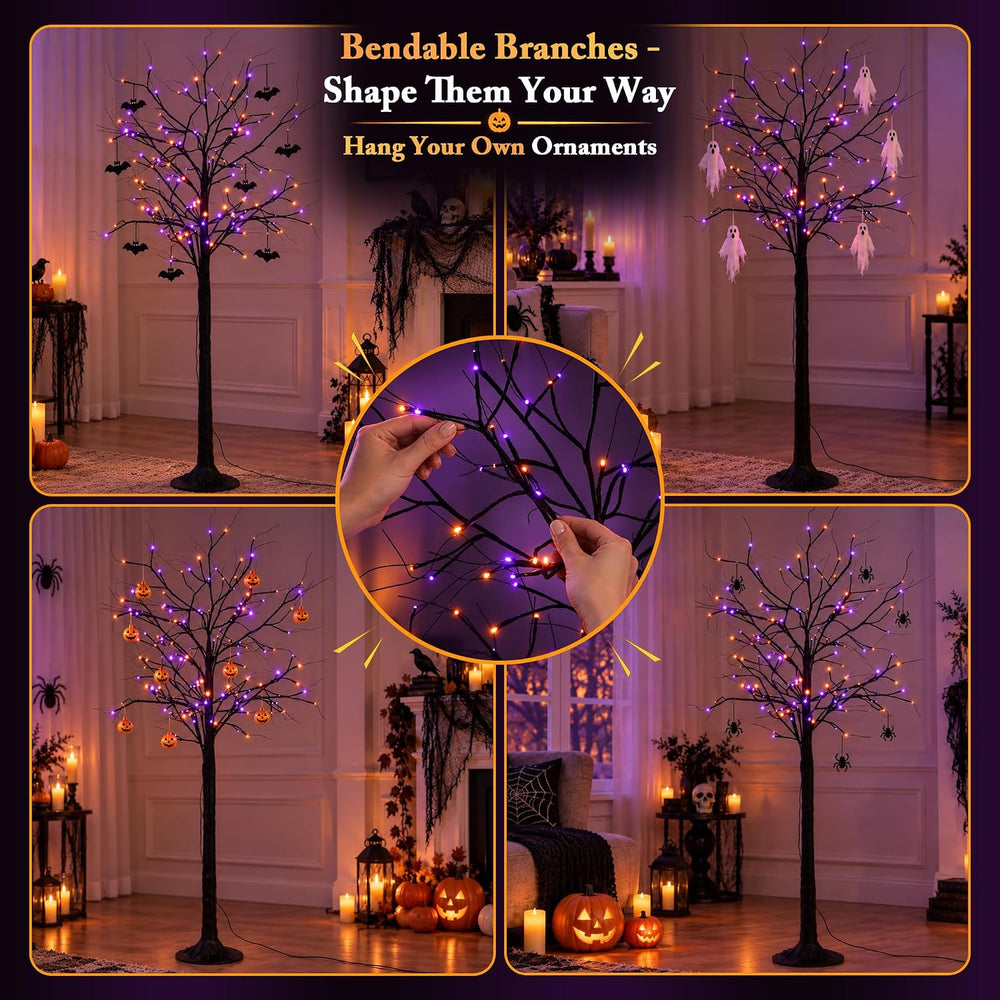 Cofiyard 2 Pack 6FT Halloween Tree with Lights, Total 288 LED Purple & Or...