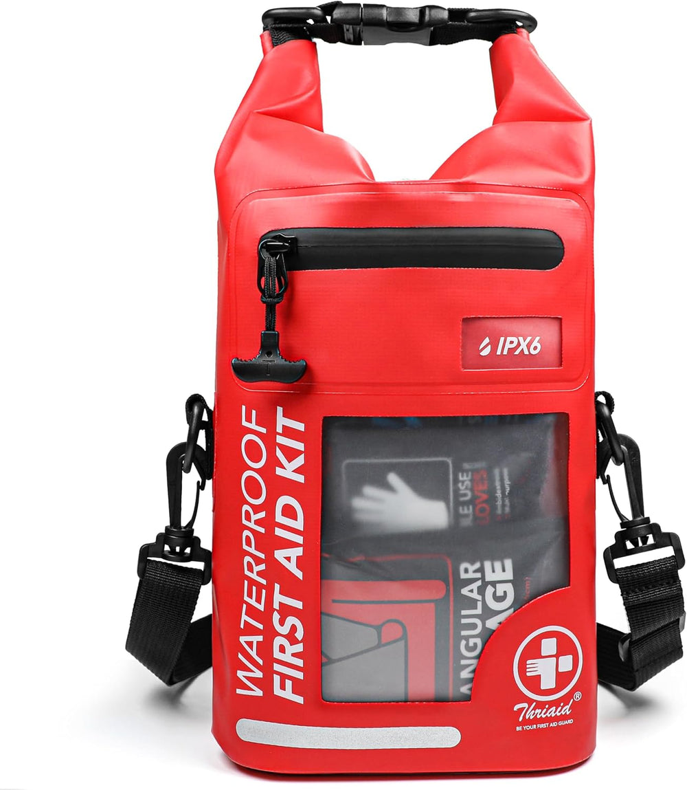250 PCS IPX6-Waterproof First Aid Kit, Roll Top Reflective Boat Safety Bag