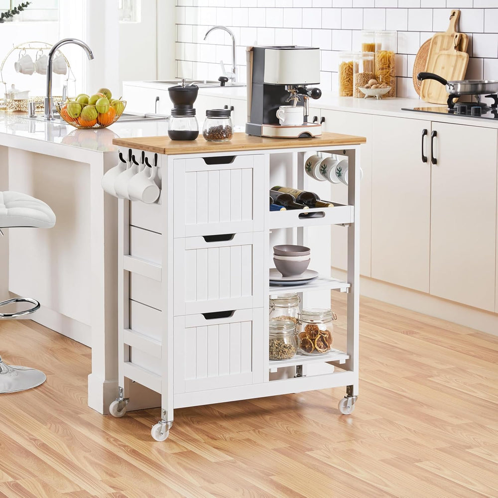 Yaheetech Kitchen Island Cart on Wheels with 3 Drawers and 3 Shelves, White