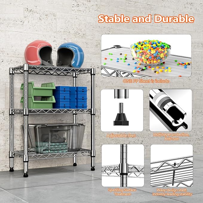 750 lbs 3 Tier Shelf Metal Storage Shelves Wire Rack Closet Organizers