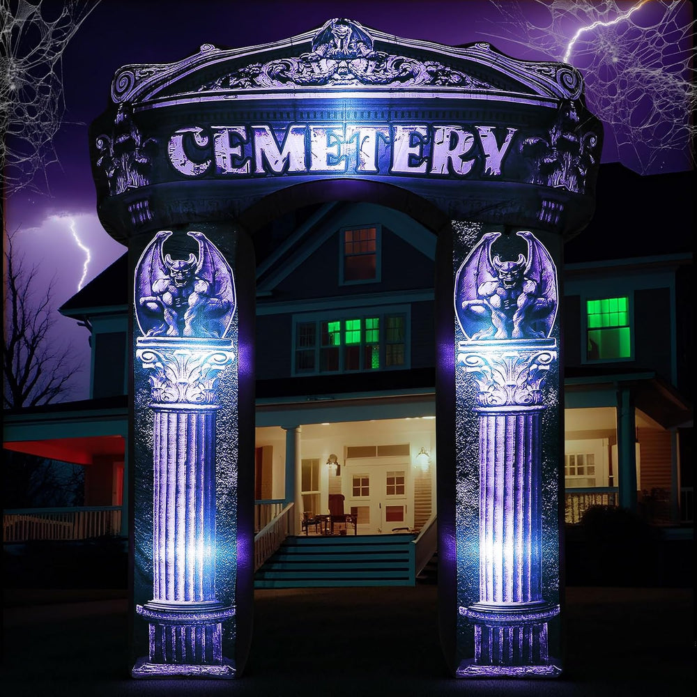 Leyndo 8 ft Halloween Inflatable Arch Decoration, Classical Cemetery
