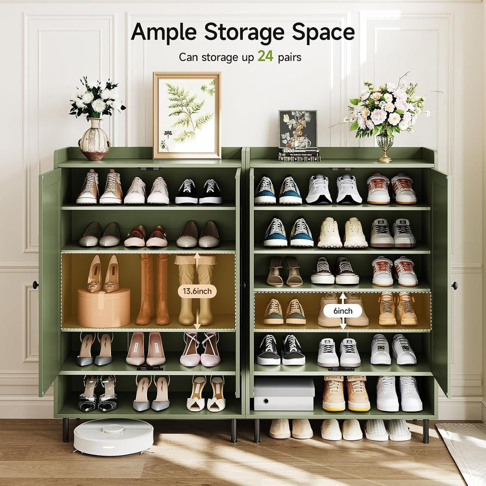 ComfyCorner Shoe Cabinet with Cross Molding Doors, 6-Tier Storage, Green