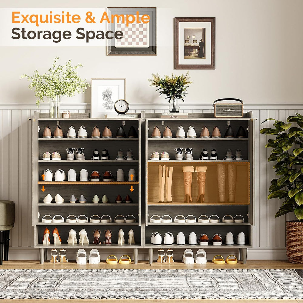 VINGLI Shoe Cabinet with Fluted Doors, 6 Tier Large Wooden Entryway Shoe Stor...