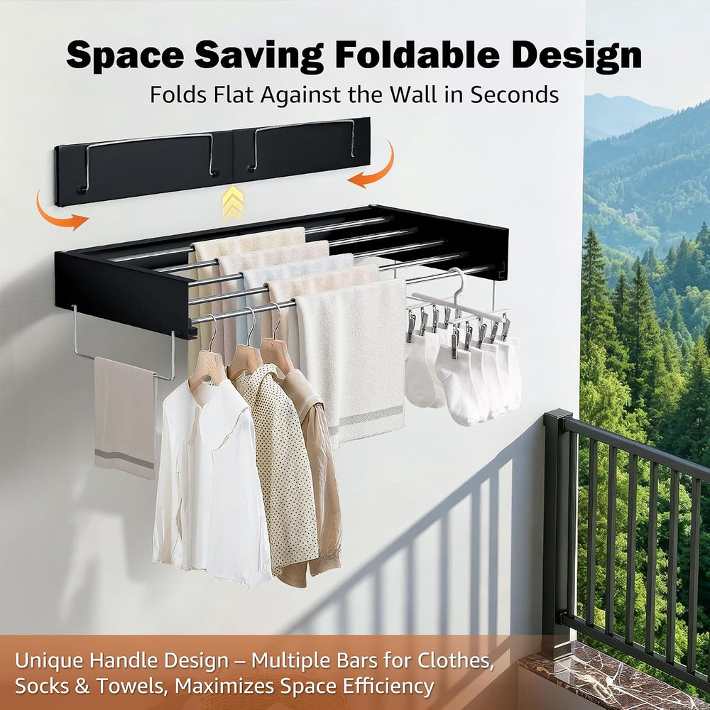 Wall Mount Drying Rack 32", 65LBS Retractable Clothes Rack, Black