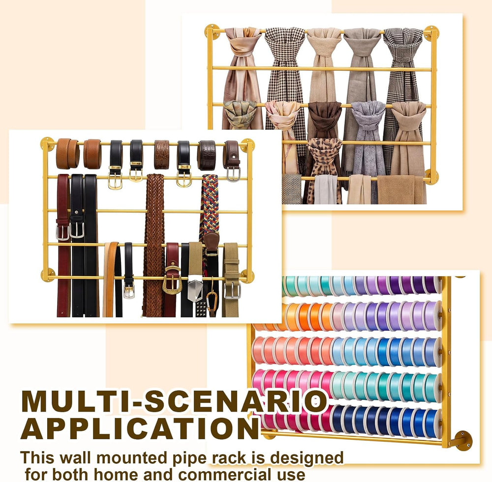 5 Tier Wall Mounted Hijab Organizer, Gold Metal Scarf Rack