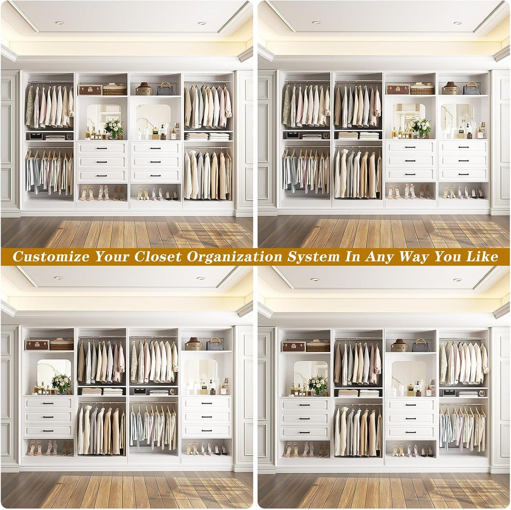 Unikito Closet System, 100" Closet Organizer with Drawers & Mirrors,...