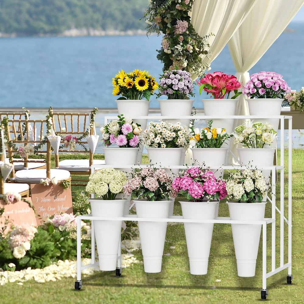 Flower Stand, 3-Tier Flower Display Stand with Buckets for Indoor Outdoor, Fl...