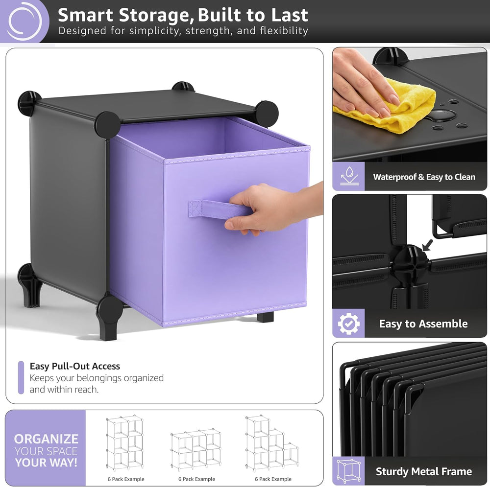 Sorbus 6 Cube Storage Organizer with 6 Fabric Bins (Black)