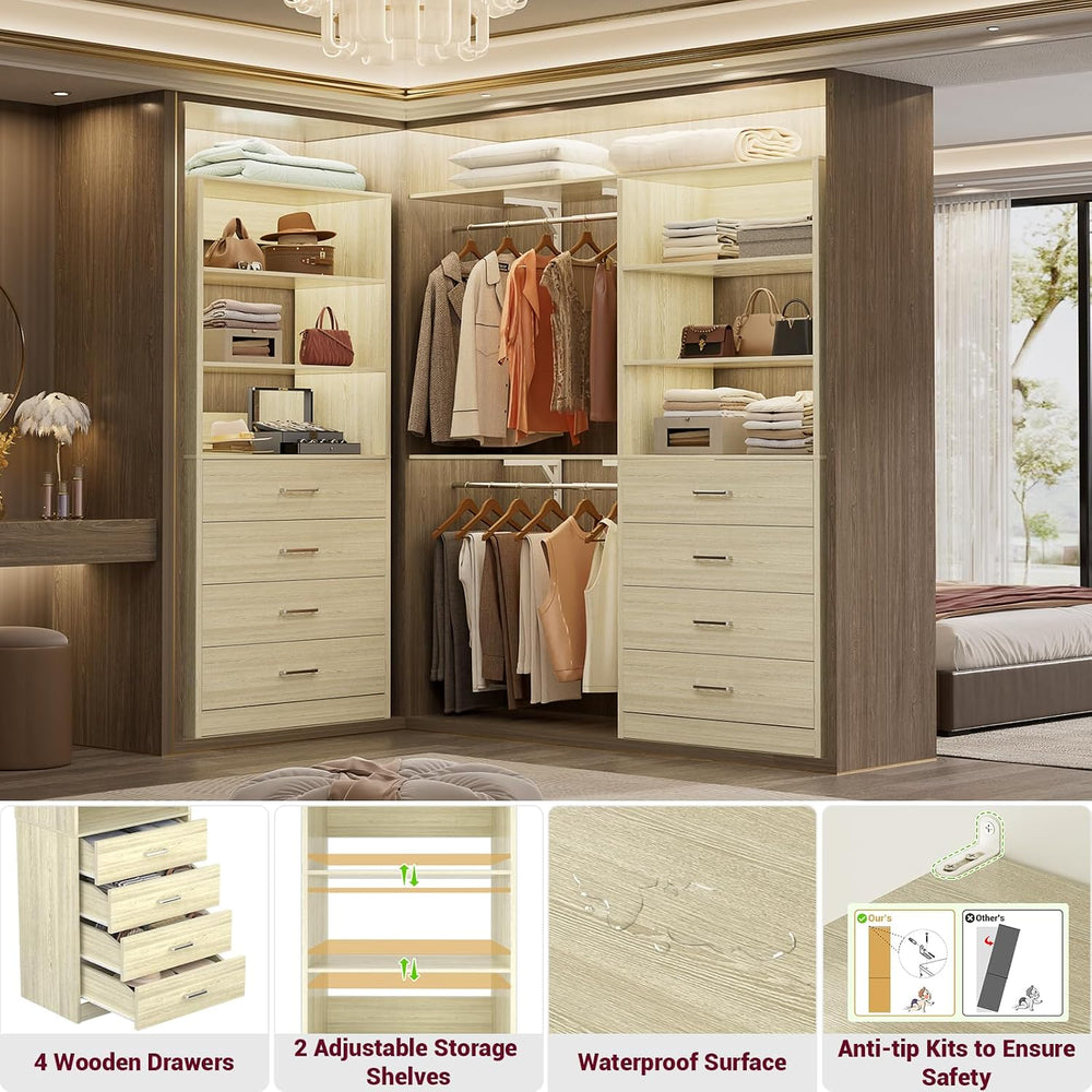 Aheaplus Closet Drawers Organizer System, 3.54FT Wood Closet System with 4 Dr...