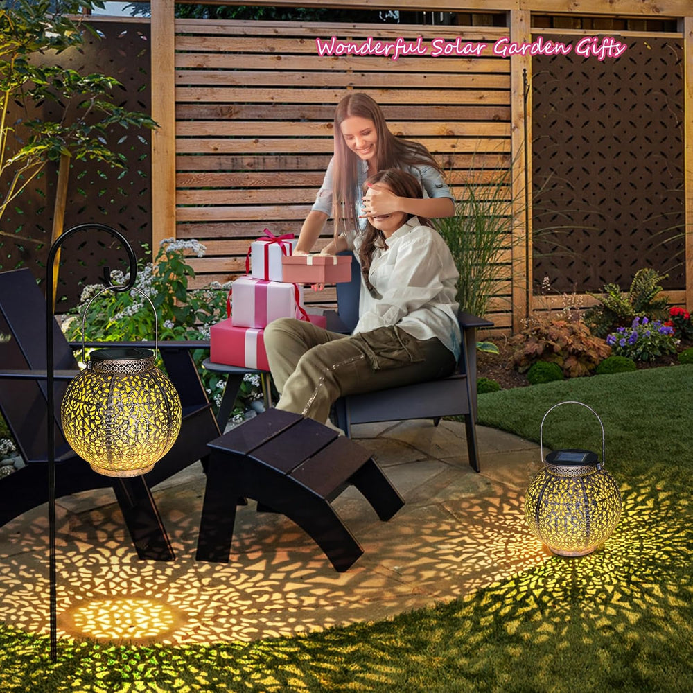 2Pack Solar Outdoor Lanterns Waterproof, Garden Gifts for Mom, Rose Solar Gar...