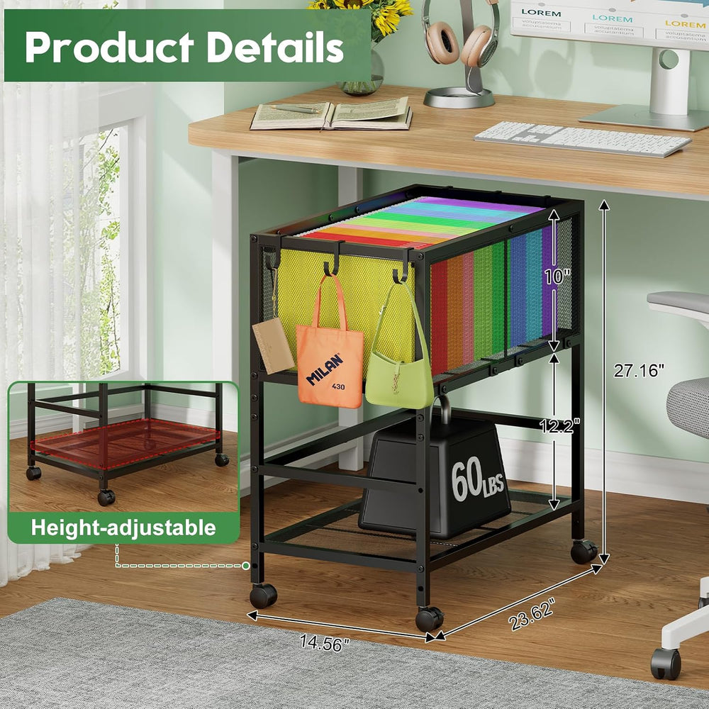 Rolling File Cart for Letter Size, Metal Hanging File Organizer with Storage ...