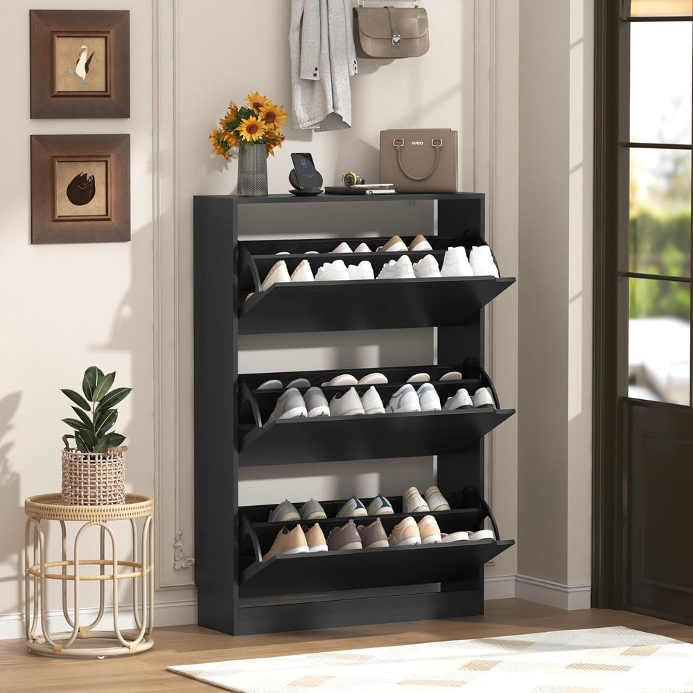 Wodeer Narrow Shoe Cabinet for Entryway, Slim Shoe Storage Cabinet with 3 Fli...