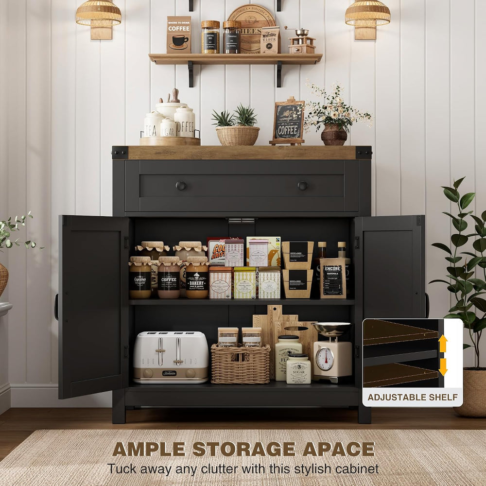 HOSTACK Kitchen Storage Cabinet, Farmhouse Coffee Bar Cabinet, Black/Brown