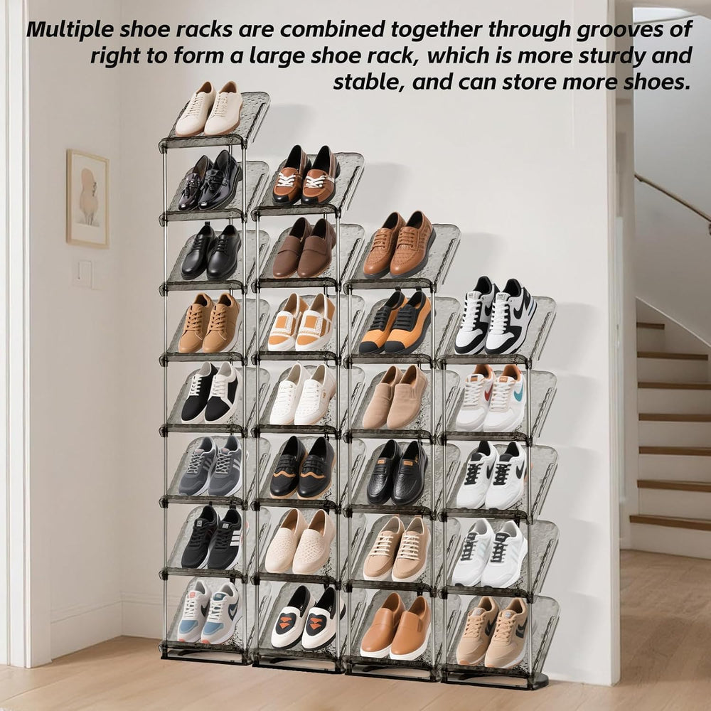 SMILHELTD Vertical Shoe Rack 8 Tiers Narrow Clear Sneaker Storage Organizer