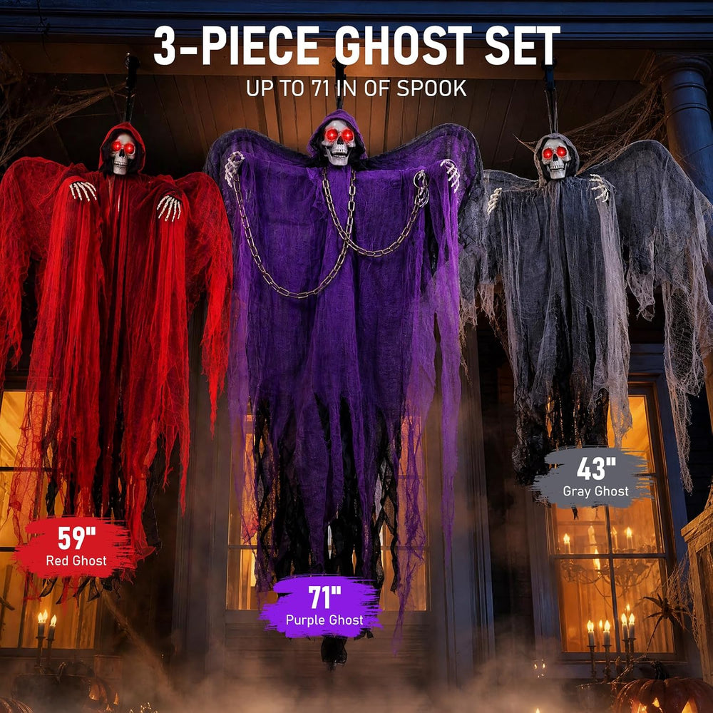 71" Halloween Hanging Skeleton Ghosts with Moving Grabbing Arm, Scary So...