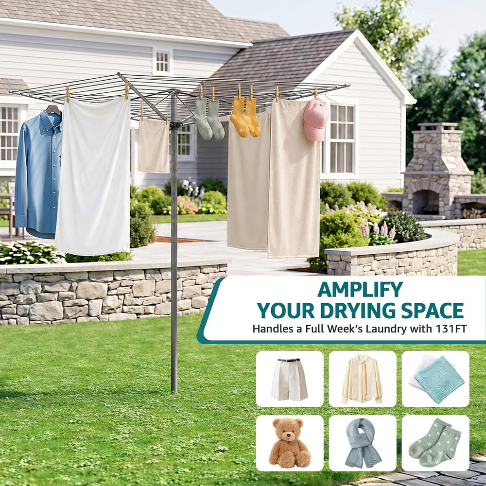 APEXCHASER 131FT Outdoor Umbrella Clothes Drying Rack