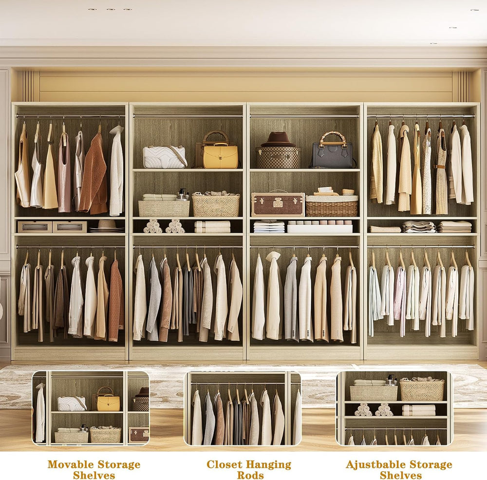 Unikito 12FT Modular Closet System with 8 Hanging Rods, 2800LBs Wood Garment ...