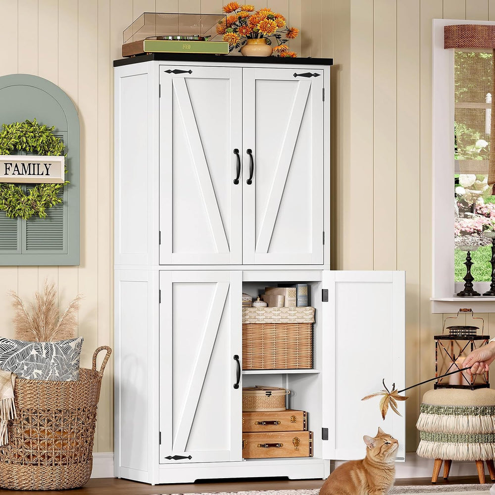 58.5" H Storage Cabinet, Farmhouse Kitchen Pantry Cabinet with 4 Doors