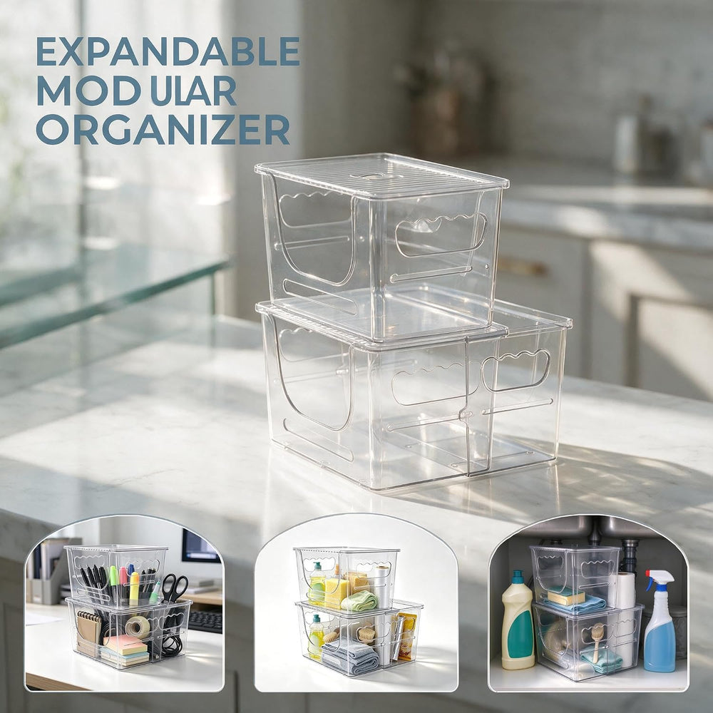 Clear Trash Bag Holder, BLULEE Stackable Garbage Bag Dispenser,2 Pack