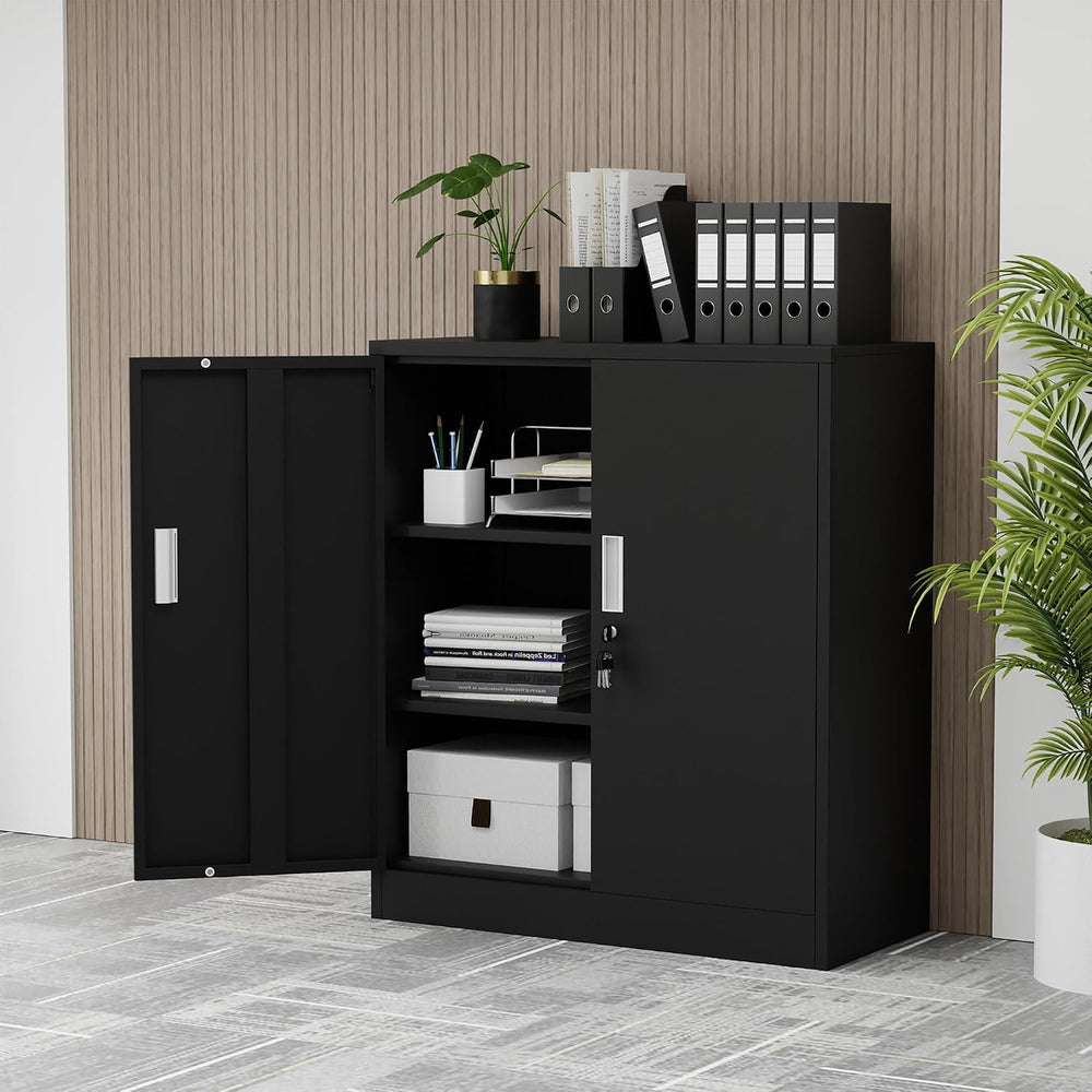 Metal Storage Cabinet with Locking Doors, 36.22" H, Black