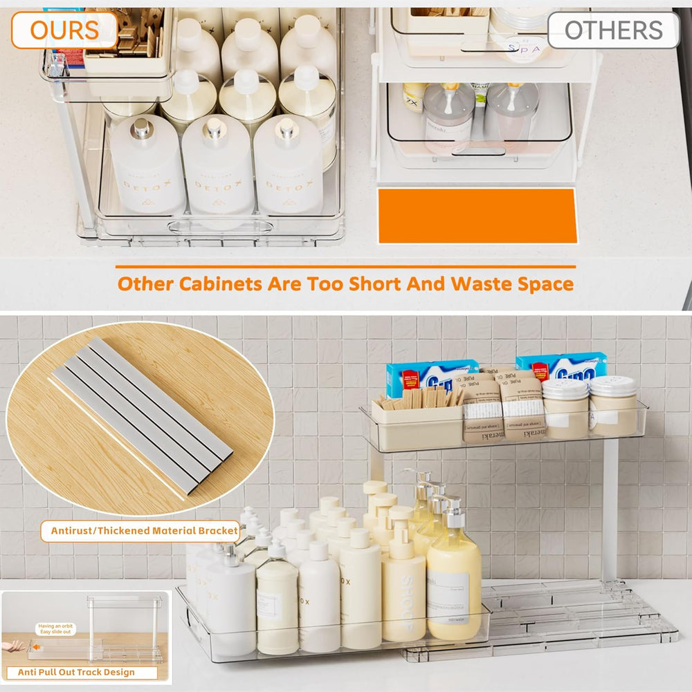 Yieach 2 Pack 14.5″ Deep Pull Out Under Sink Organizer,10.8″ High 2 Tier Slid...