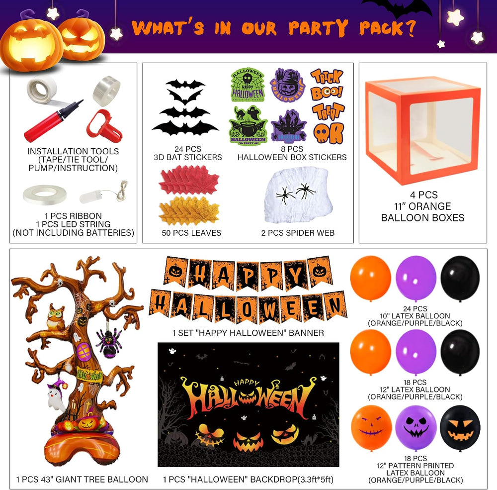 157 Pcs Halloween Party Decorations Kit, 43" Giant Tree Balloon, 4 Ballo...