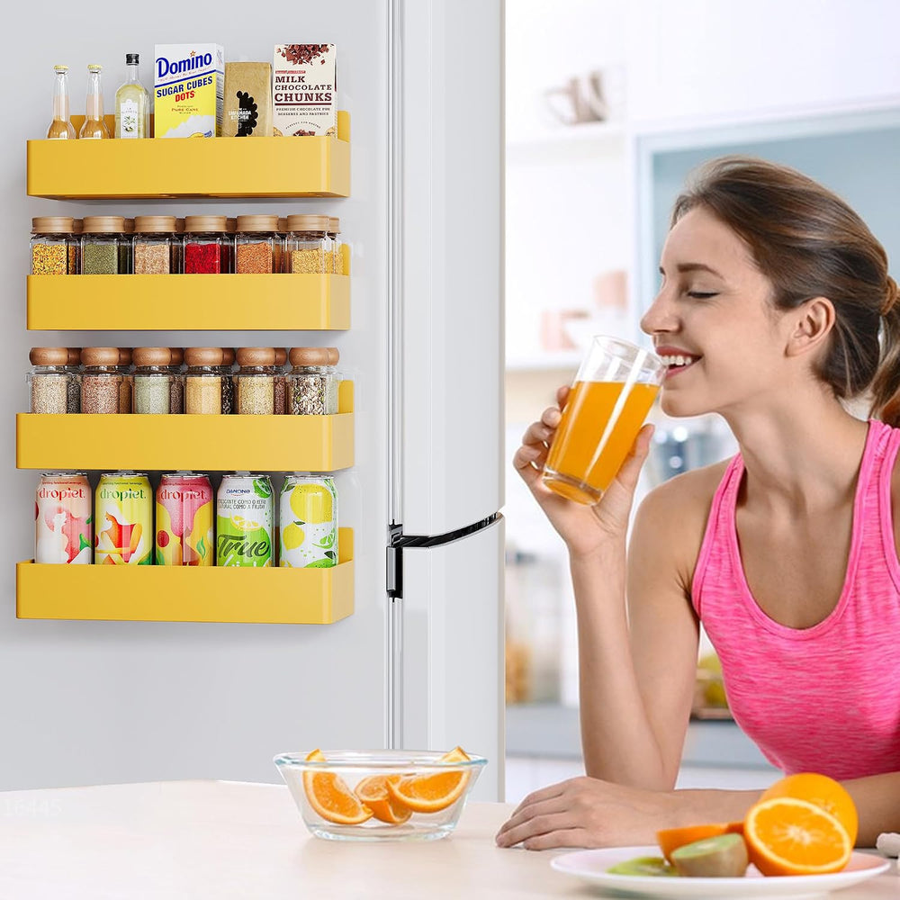 Magnetic Spice Rack for Refrigerator Yellow, 4 Pack