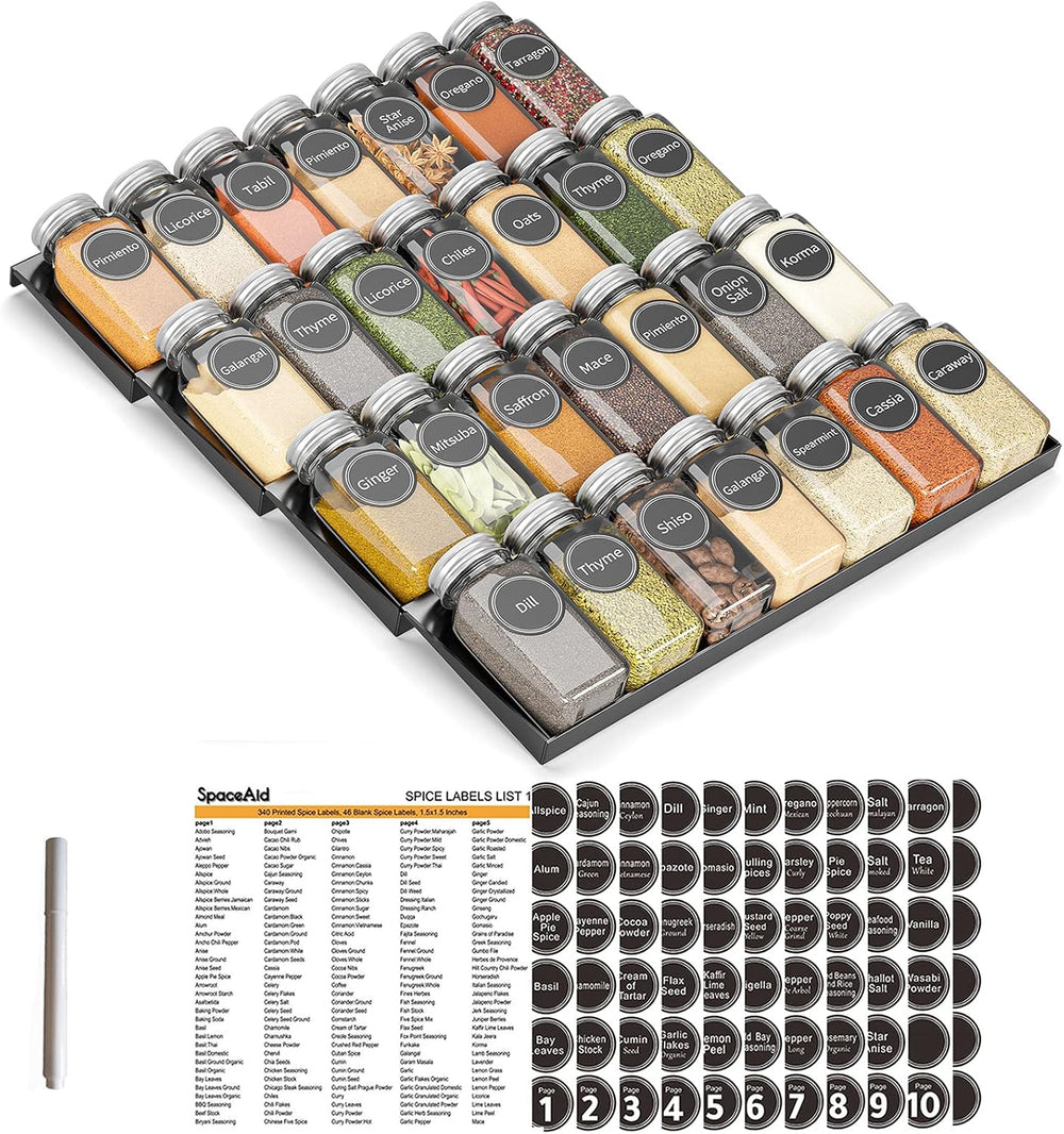 SpaceAid Spice Drawer Organizer with 28 Spice Jars, 386 Spice Labels, 4 Tier ...