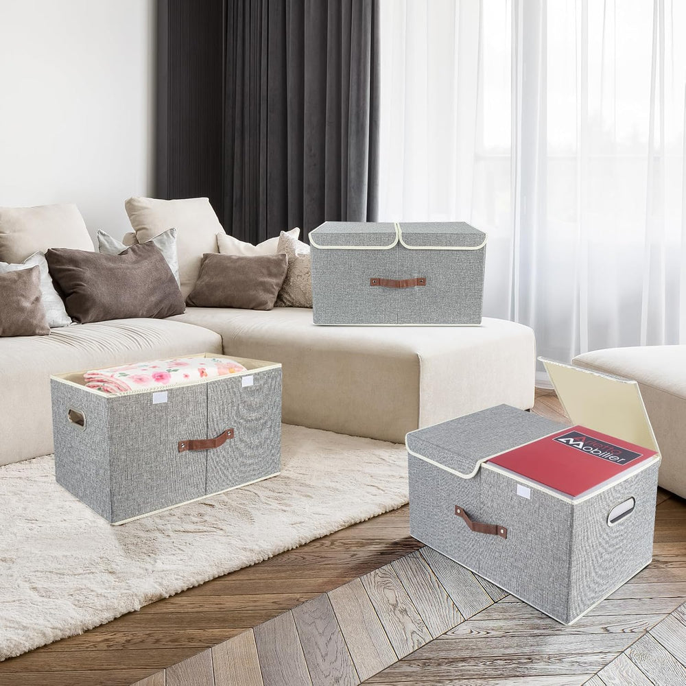 TYEERS Extra Large Collapsible Storage Bins with Lids and Compartments, Organ...