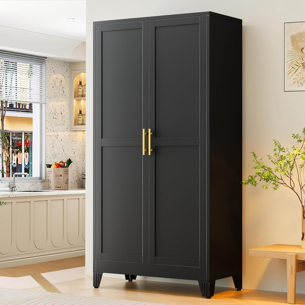 79" Tall Kitchen Pantry Cabinet,Metal Storage Cabinet Black Cupboard