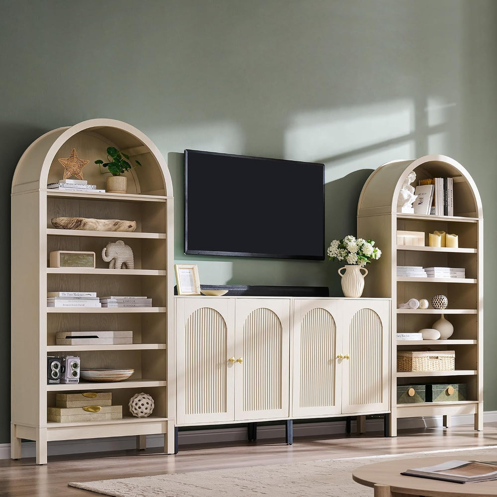 IFGET 71" Tall Arched Shoe Storage Cabinet, 7 Tiers Shoe Rack-Cream