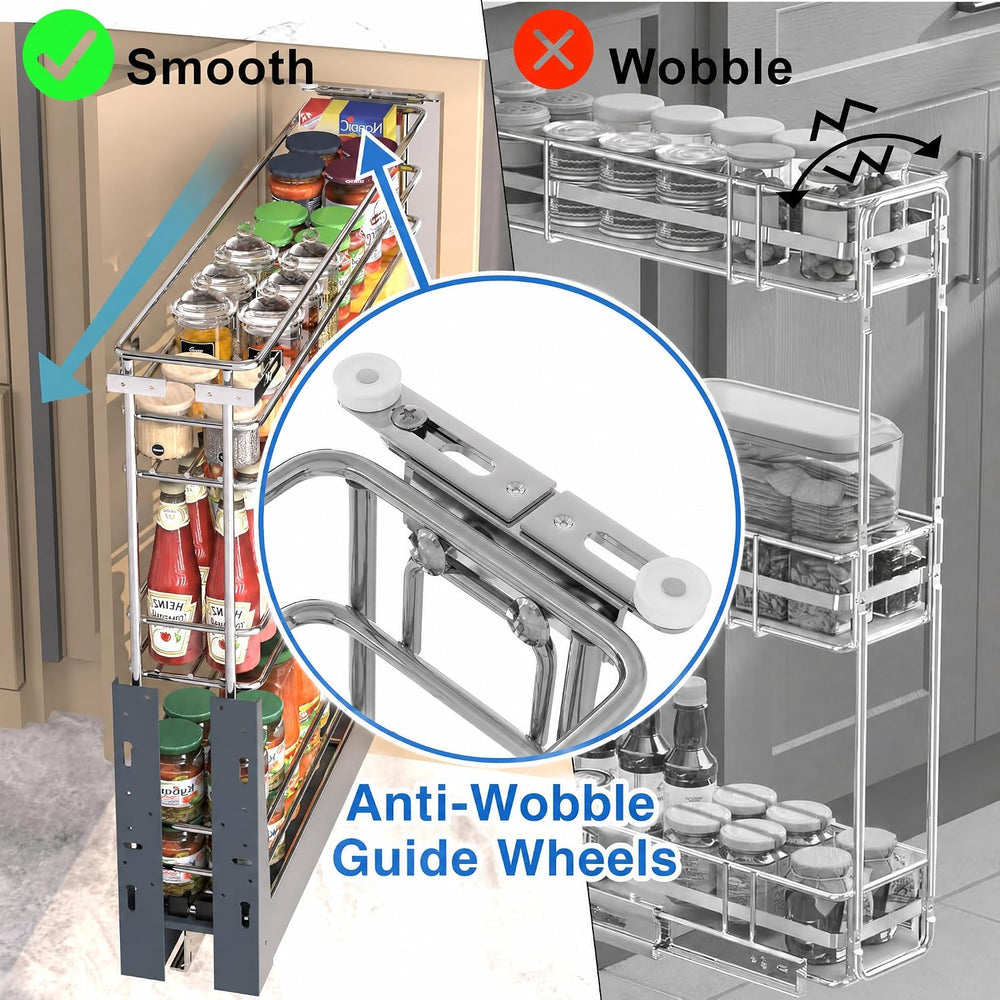 JOWBOOW 4 Inch Pull Out Spice Rack for 9 Inch Base Cabinet, Bottom Mount