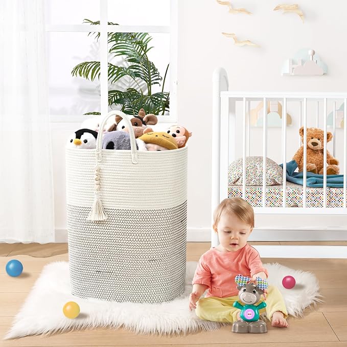 Woven Laundry Basket for Clothes, 80L Large Rectangle Laundry Hampers