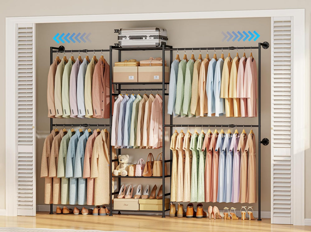 Wall Mounted Closet System, Expandable Clothing Rack with Shelves