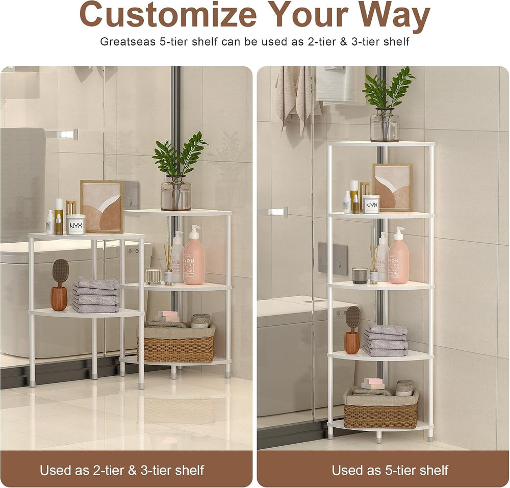5 Tier Corner Shelf Stand, 44.1", Marble White