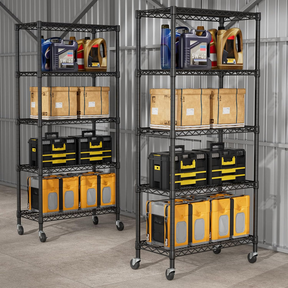 5 Shelves Storage Wire Shelf Closet Metal Shelving Pantry Wheels