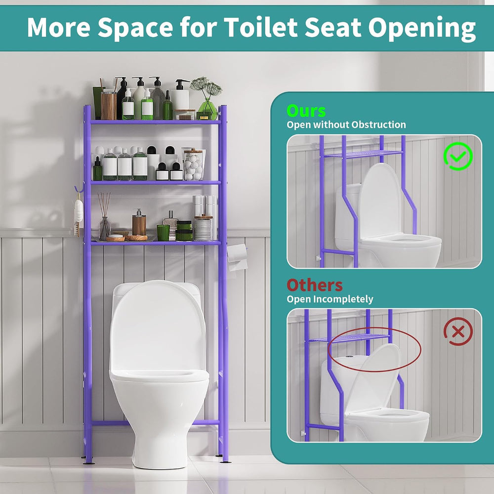 GloTika 3-Tier Over Toilet Storage, Anti-Tilt, 64" H, Purple