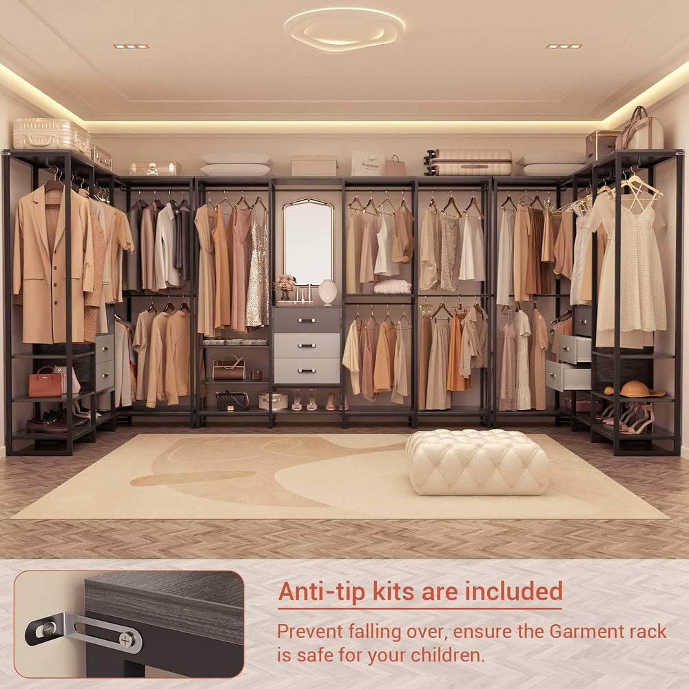 Aheaplus Wood Clothes Rack Wardrobe Organizer for Hanging Clothes, Heavy Duty...