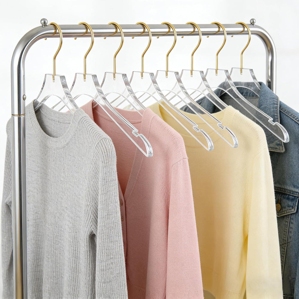 Acrylic Hangers 30 Pack,Clear Crystal Hanger with Gold Hook 15.55 Inch,Premiu...