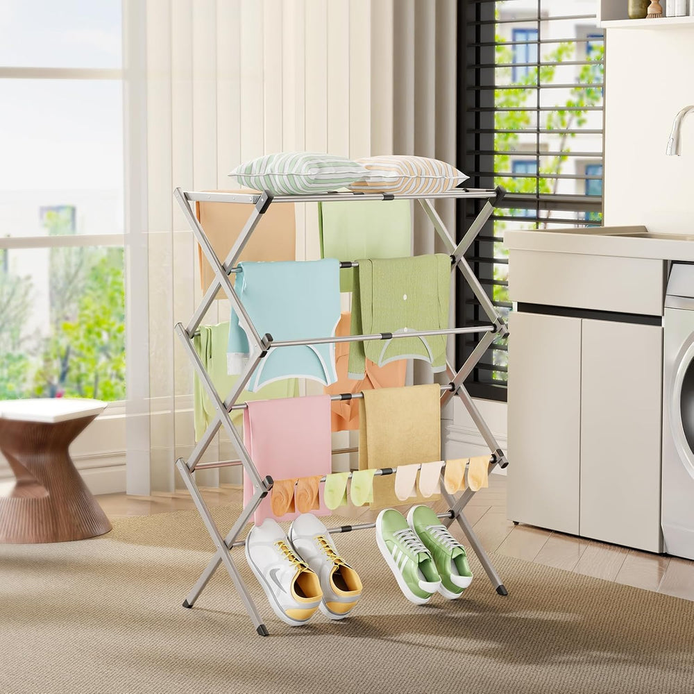 Collapsible Floor Drying Rack - Free Standing Accordion Laundry Dryer, Retrac...