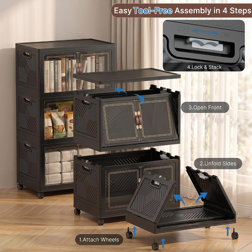 165QT Stackable Storage Bins with Lids, Collapsible Storage Cabinet