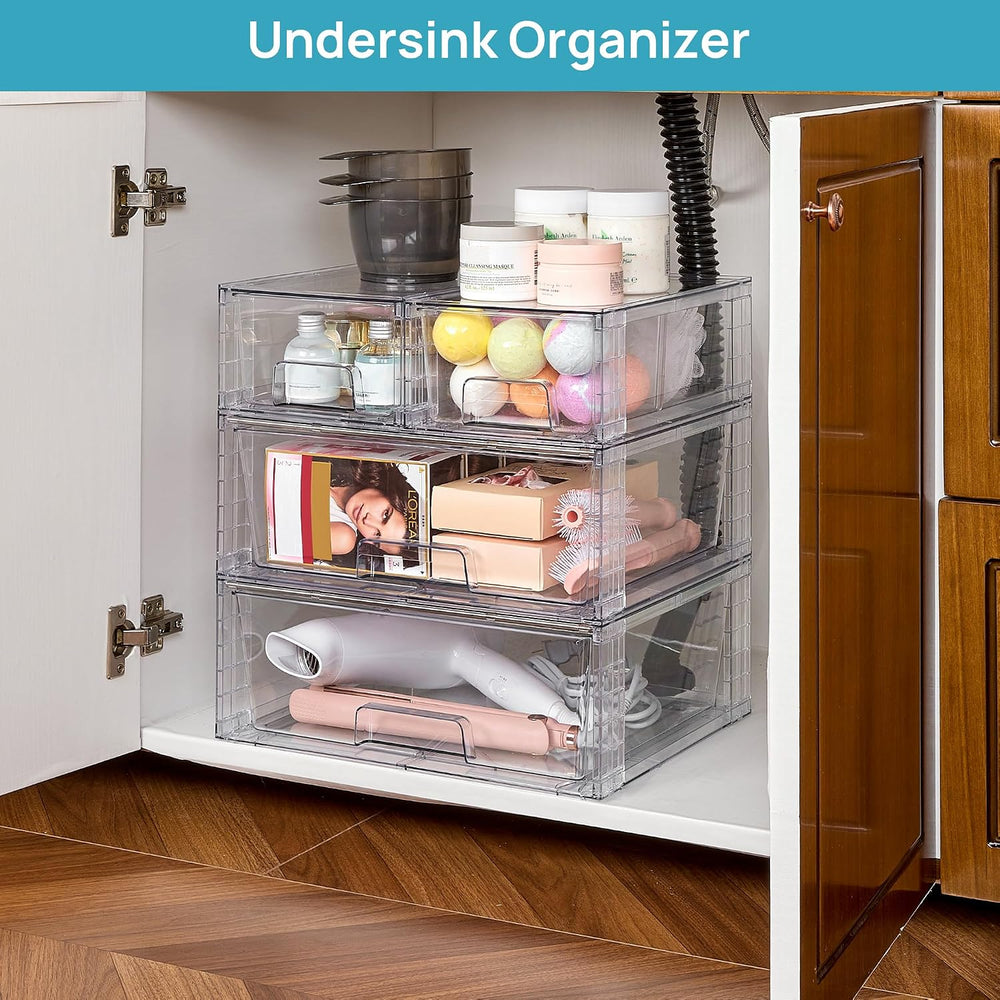 Vtopmart Clear Stackable Storage Drawers, 5 Pack Wide Storage Set
