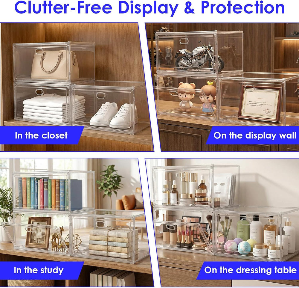 3-Pack Clear Stackable Shoe Display Cases – Large Plastic Storage Bins with M...