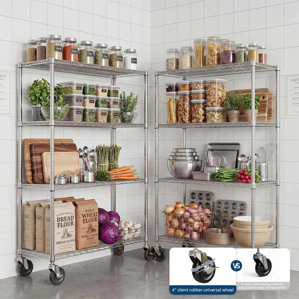 4-Tier Wire Shelving with Wheels, 47''W×18''D×71''H, ...