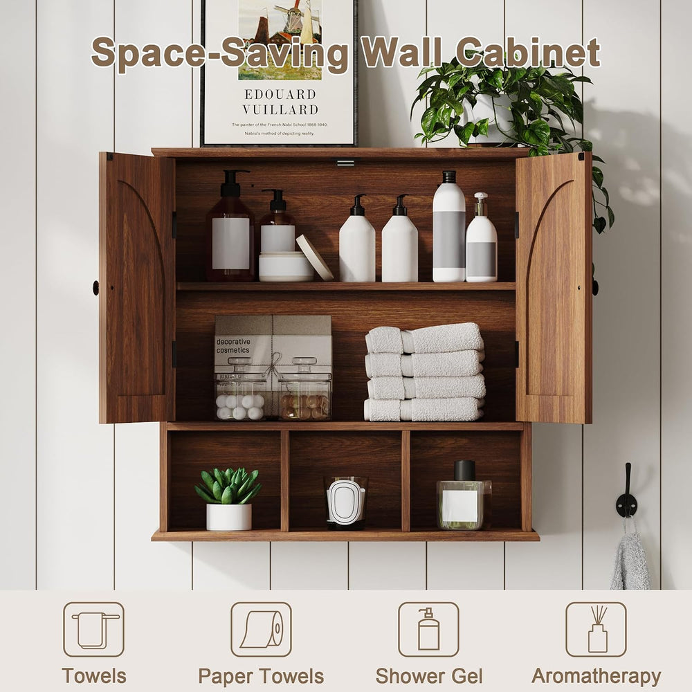 ChooChoo Bathroom Wall Cabinet, Wooden Cabinet with Doors and Open Cubbies