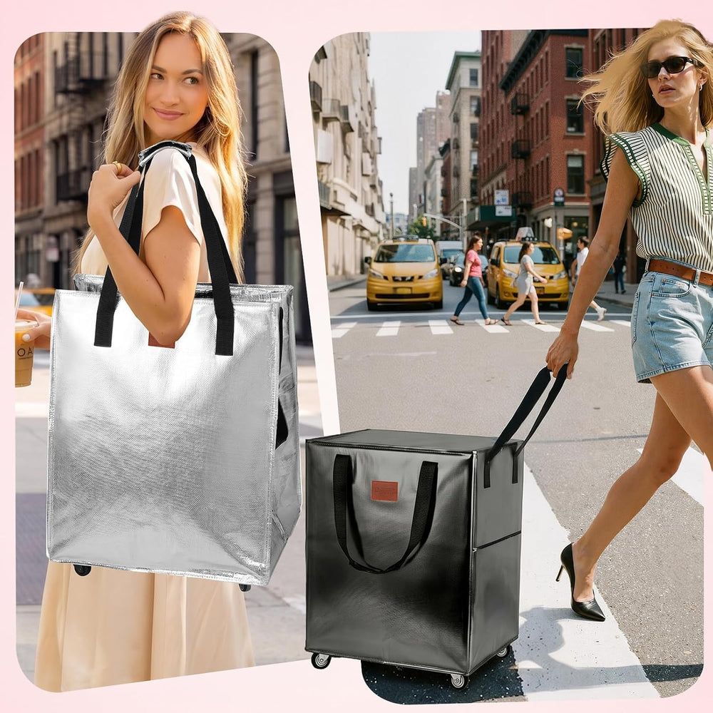 Reusable Grocery Bag On Wheels, Hauler Rolling Tote Bag, Foldable Rolling Tot...