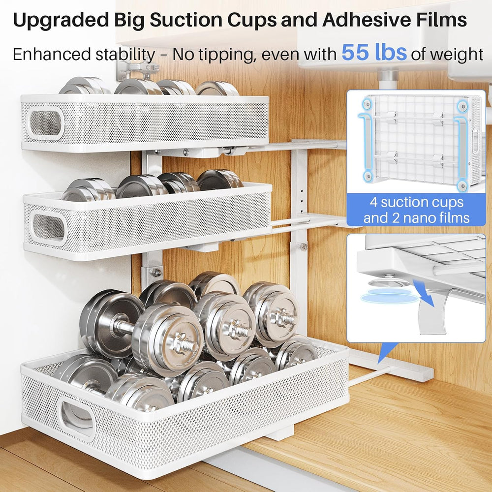 Under Sink Organizer, 3-Tier Thickened Metal Pull out Cabinet Organizer Shelf...